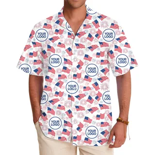 Custom Patriotic Hawaiian Shirt With Logo American Flag Print