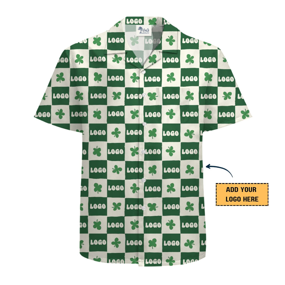 Custom Logo Checkerboard Shamrock Hawaiian Shirt