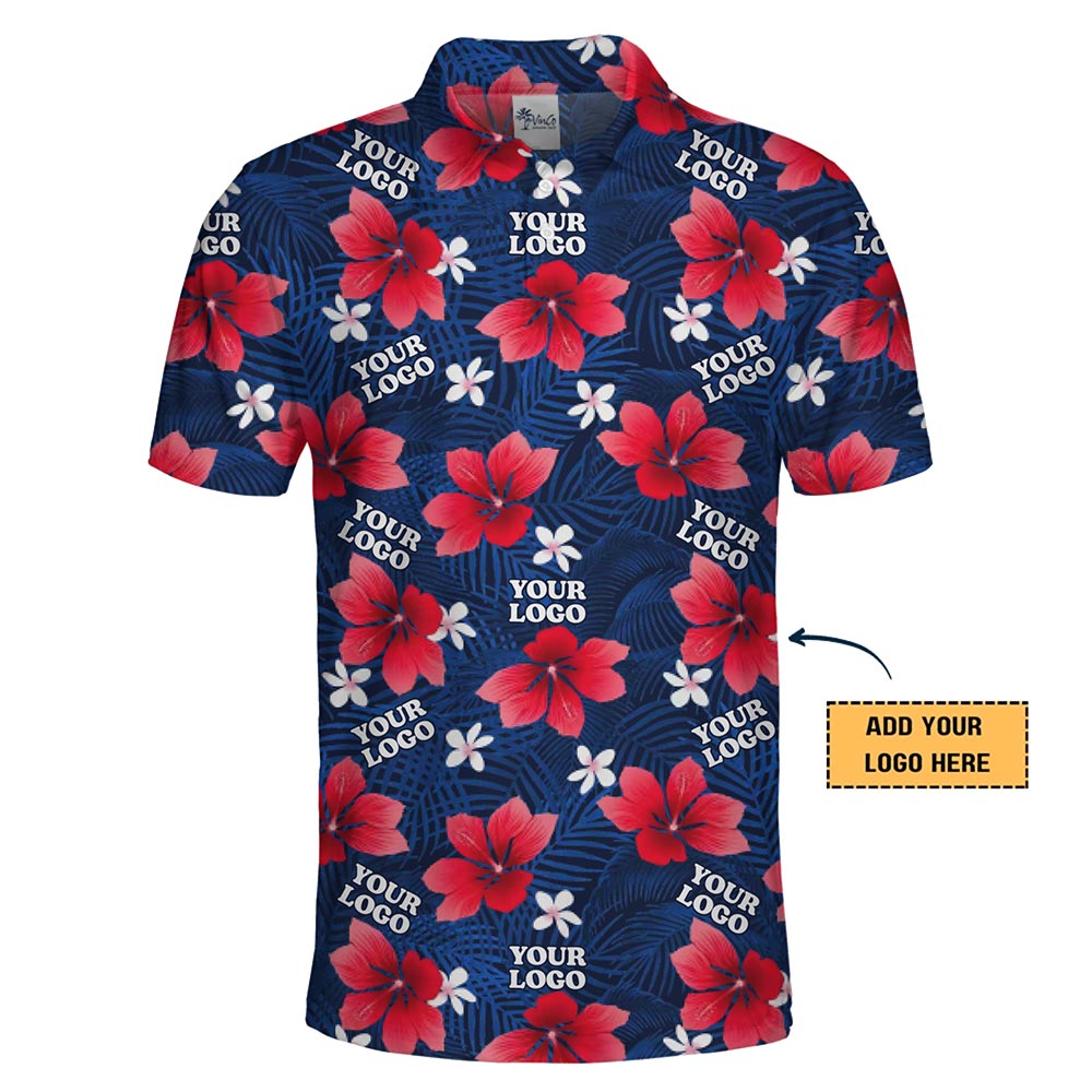 Customizable Polo Shirt with Hibiscus Floral Design and Company Logo For Business