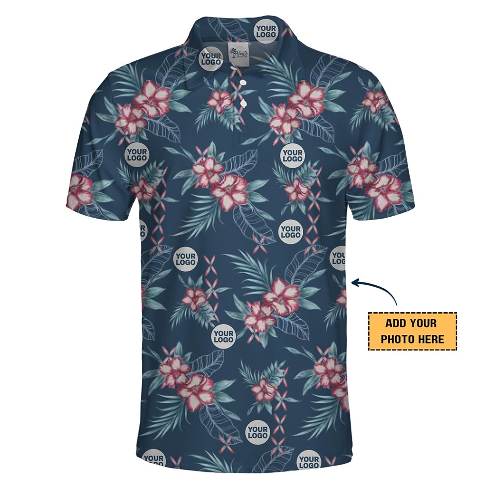 Team Polo Shirt with Tropical Flowers – Custom Logo Event Apparel with Live Preview