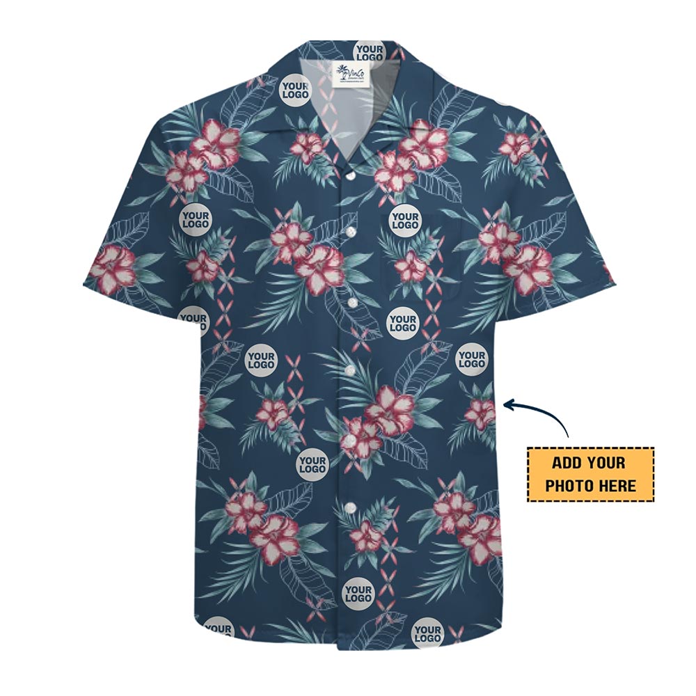 Corporate Event Aloha Shirt – Custom Navy Floral with Logo