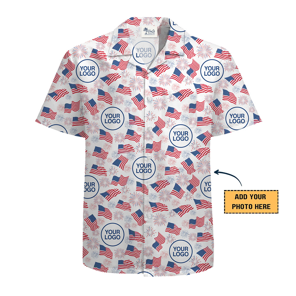 Custom Patriotic Hawaiian Shirt With Logo American Flag Print