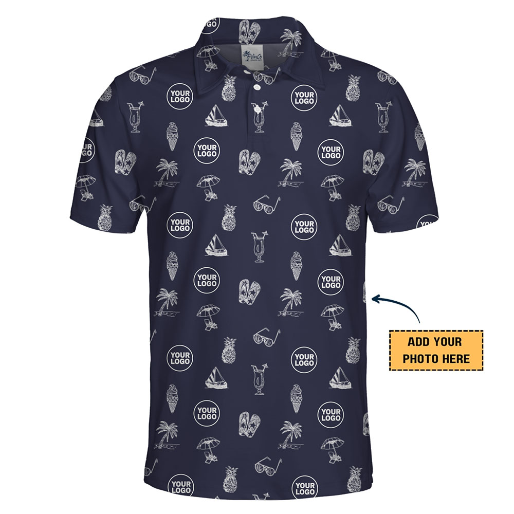 Custom Nautical Polo Shirt With Logo - Beach Icon Print
