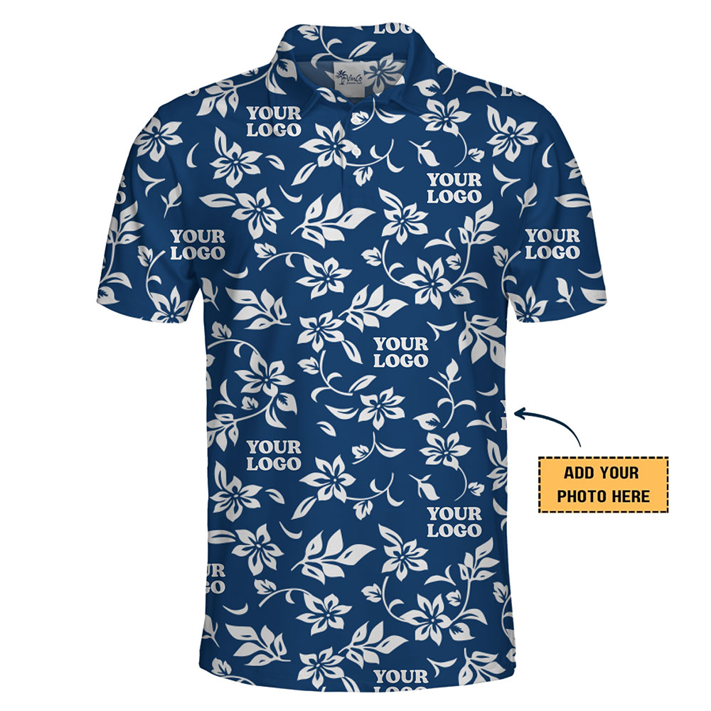 Custom Logo Floral Navy Polo Shirt
