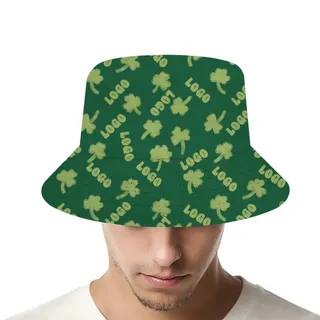 Festive Custom Logo Shamrock Bucket Hat