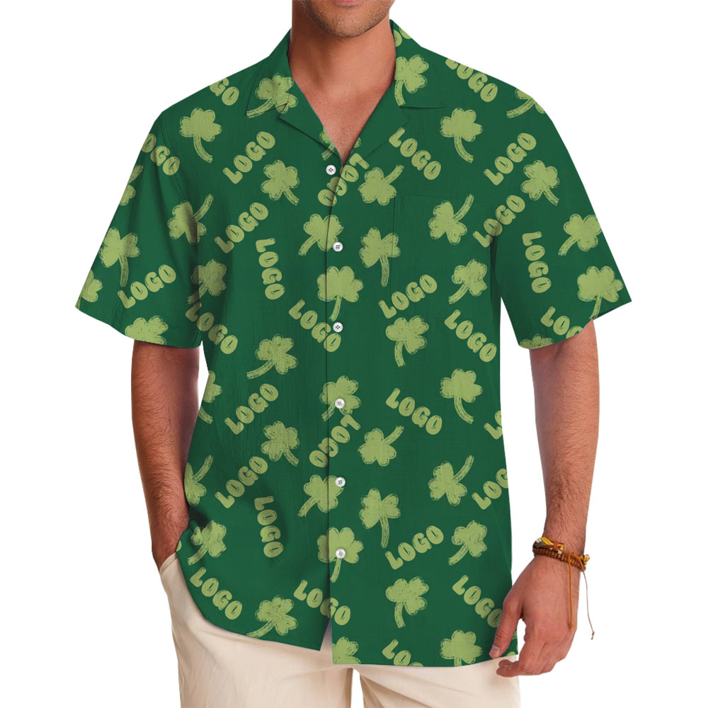 Custom Logo Shamrock Green Hawaiian Shirt - variant image 1