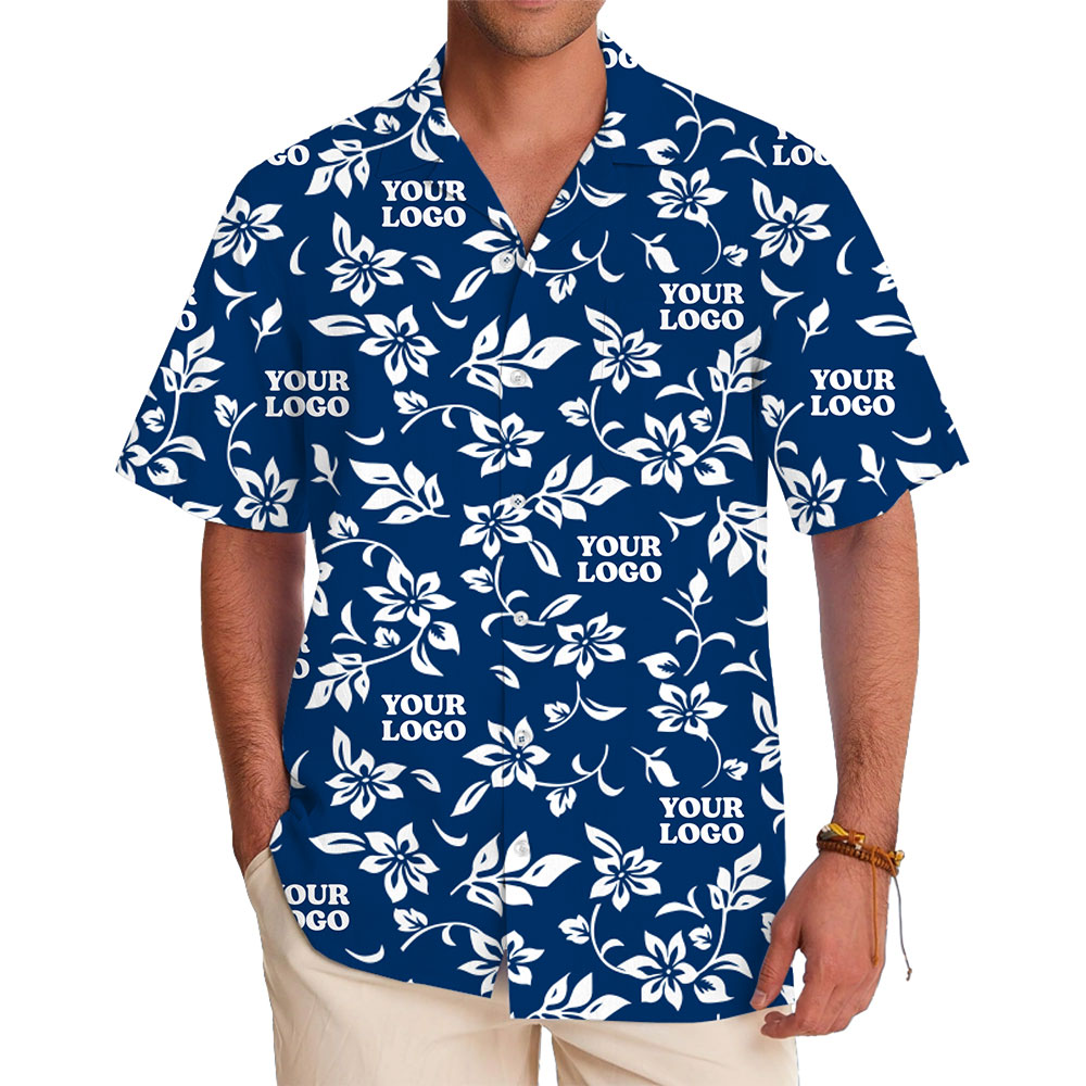 Custom Logo Floral Navy Hawaiian Shirt - variant image 1