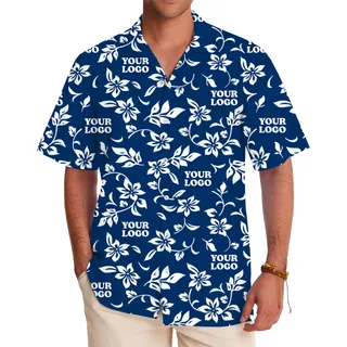 Custom Logo Floral Navy Hawaiian Shirt