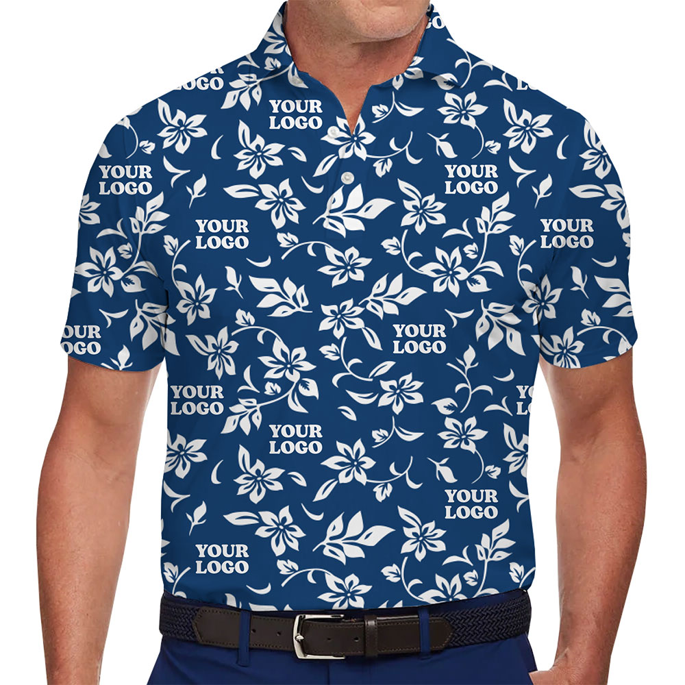 Custom Logo Floral Navy Polo Shirt - variant image 1