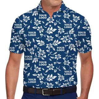 Custom Logo Floral Navy Polo Shirt