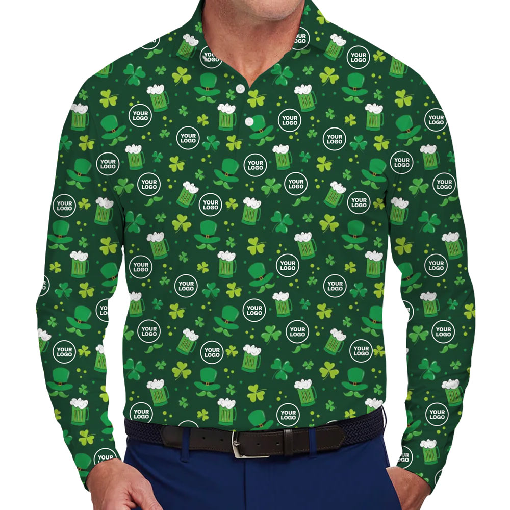 [Live Preview] Custom Logo Green Shamrock St. Patrick Polo Shirt - variant image 1