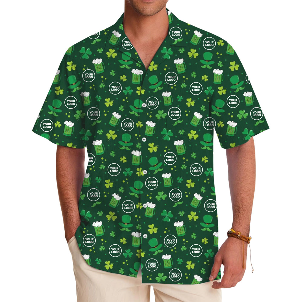 [Live Preview] Green Shamrock St. Patrick Custom Logo Hawaiian Shirt - variant image 1