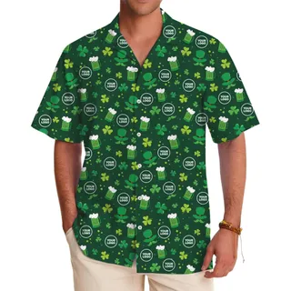 [Live Preview] Green Shamrock St. Patrick Custom Logo Hawaiian Shirt