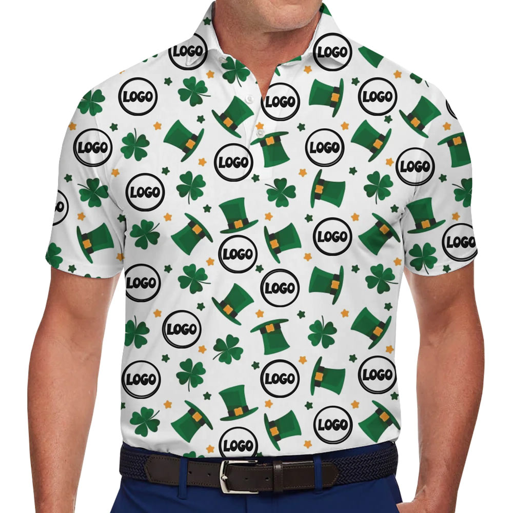 [Live Preview] Lucky Shamrock Custom Logo Polo Shirt St. Patrick - variant image 1