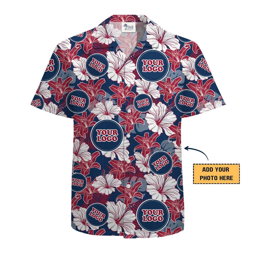 Custom Logo Patriotic Hibiscus Hawaiian Shirt