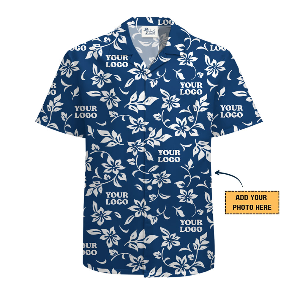Custom Logo Floral Navy Hawaiian Shirt