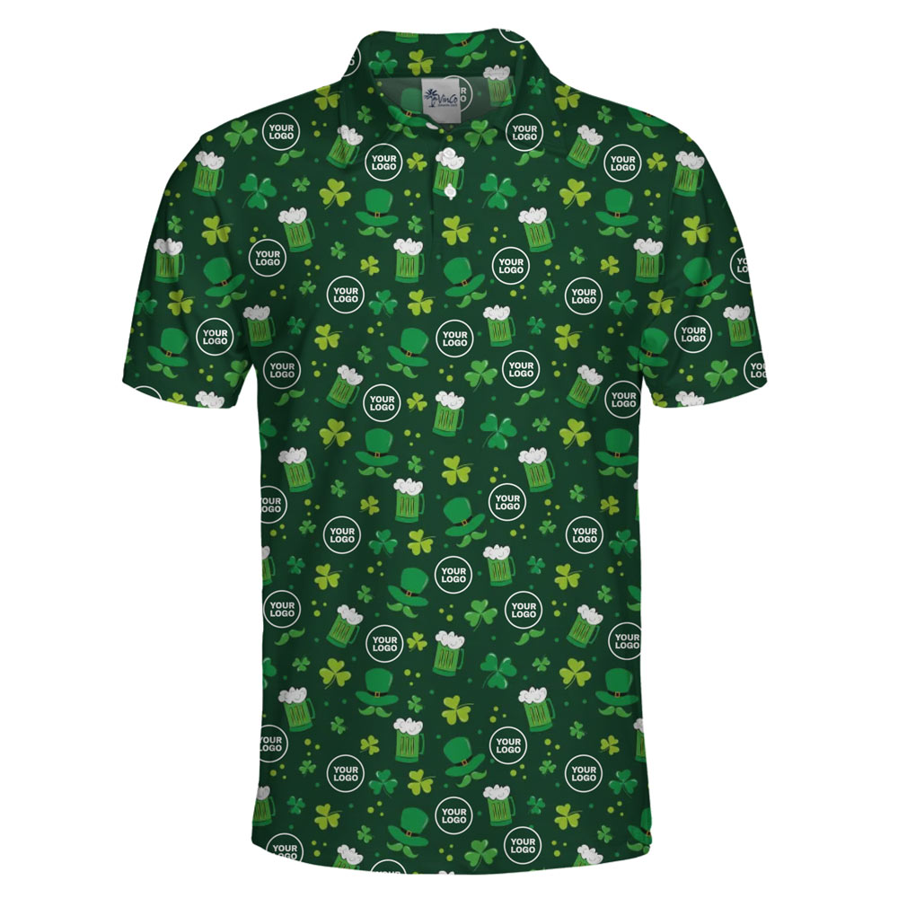 [Live Preview] Custom Logo Green Shamrock St. Patrick Polo Shirt