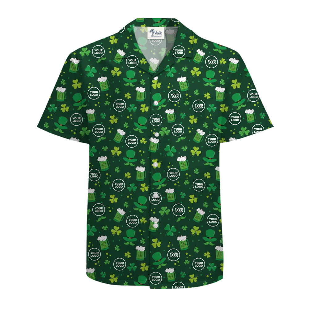 [Live Preview] Green Shamrock St. Patrick Custom Logo Hawaiian Shirt