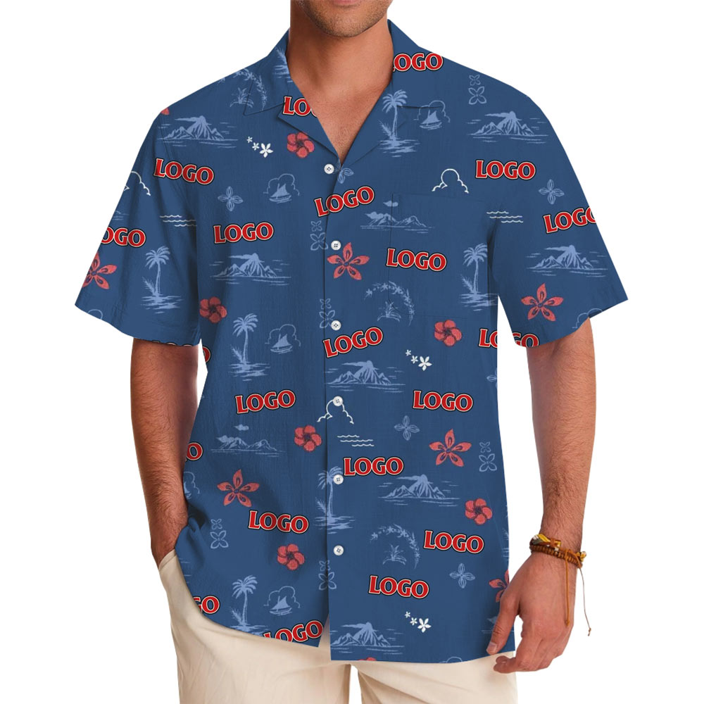 [Live Preview] Custom Logo Vintage Navy Hawaiian Shirt - variant image 1