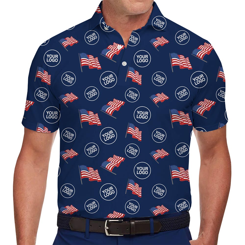 Custom American Flag Polo Shirt with Logo – Patriotic USA Design with Live Preview - variant image 1