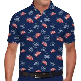 Custom American Flag Polo Shirt with Logo – Patriotic USA Design with Live Preview