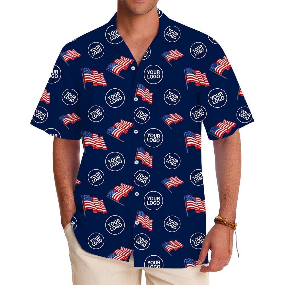 Custom American Flag Hawaiian Shirt with Logo – Patriotic USA Design with Live Preview - variant image 1