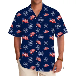 Custom American Flag Hawaiian Shirt with Logo – Patriotic USA Design with Live Preview