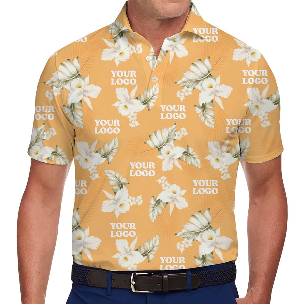 Personalized White Orchid Hawaiian Floral Polo Shirt – Custom Logo Tropical Style - variant image 1