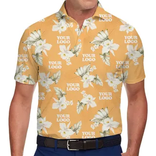 Personalized White Orchid Hawaiian Floral Polo Shirt – Custom Logo Tropical Style
