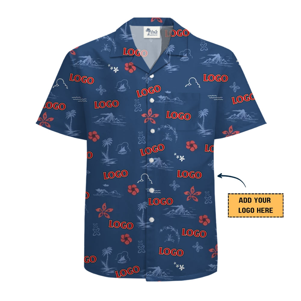 [Live Preview] Custom Logo Vintage Navy Hawaiian Shirt