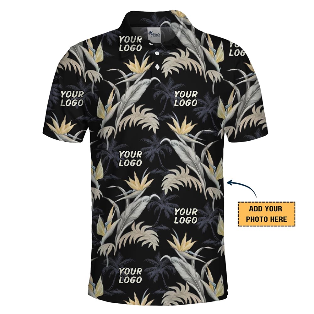 Custom Bird of Paradise Hawaiian Polo Shirt with Logo – Tropical Floral Design with Live Preview