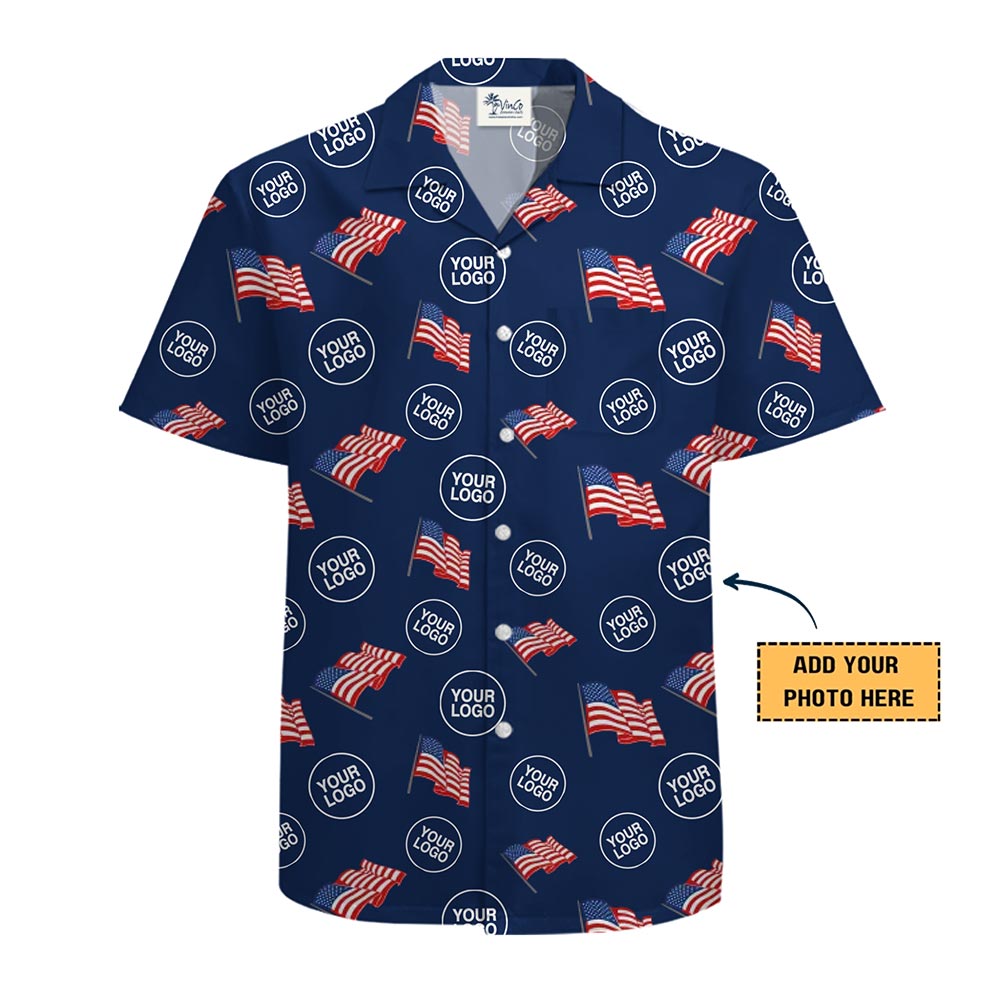 Custom American Flag Hawaiian Shirt with Logo – Patriotic USA Design with Live Preview