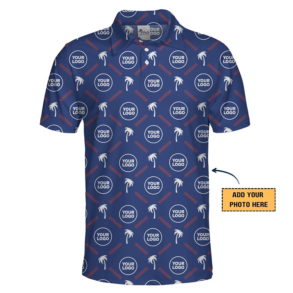 Custom Logo Palm Tree Stitch Pattern Polo Shirt – Personalized Performance Style