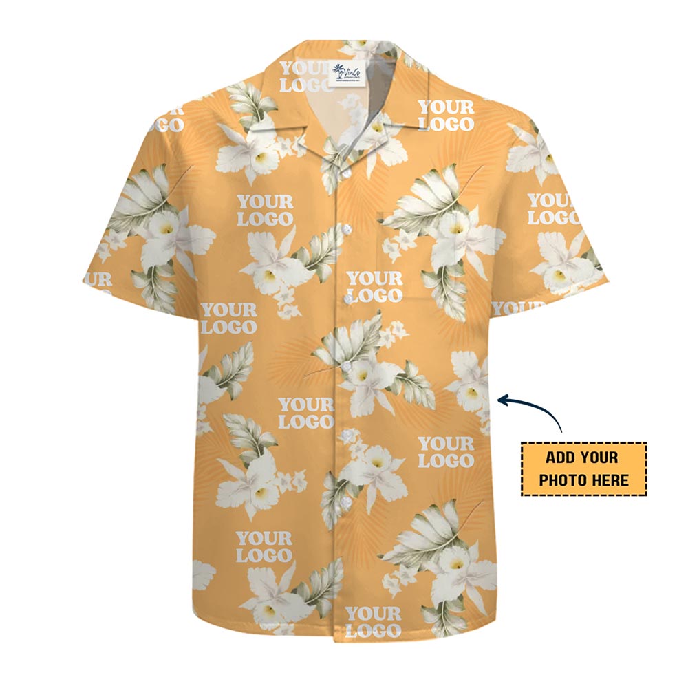 Personalized White Orchid Hawaiian Floral Shirt – Custom Logo Tropical Design