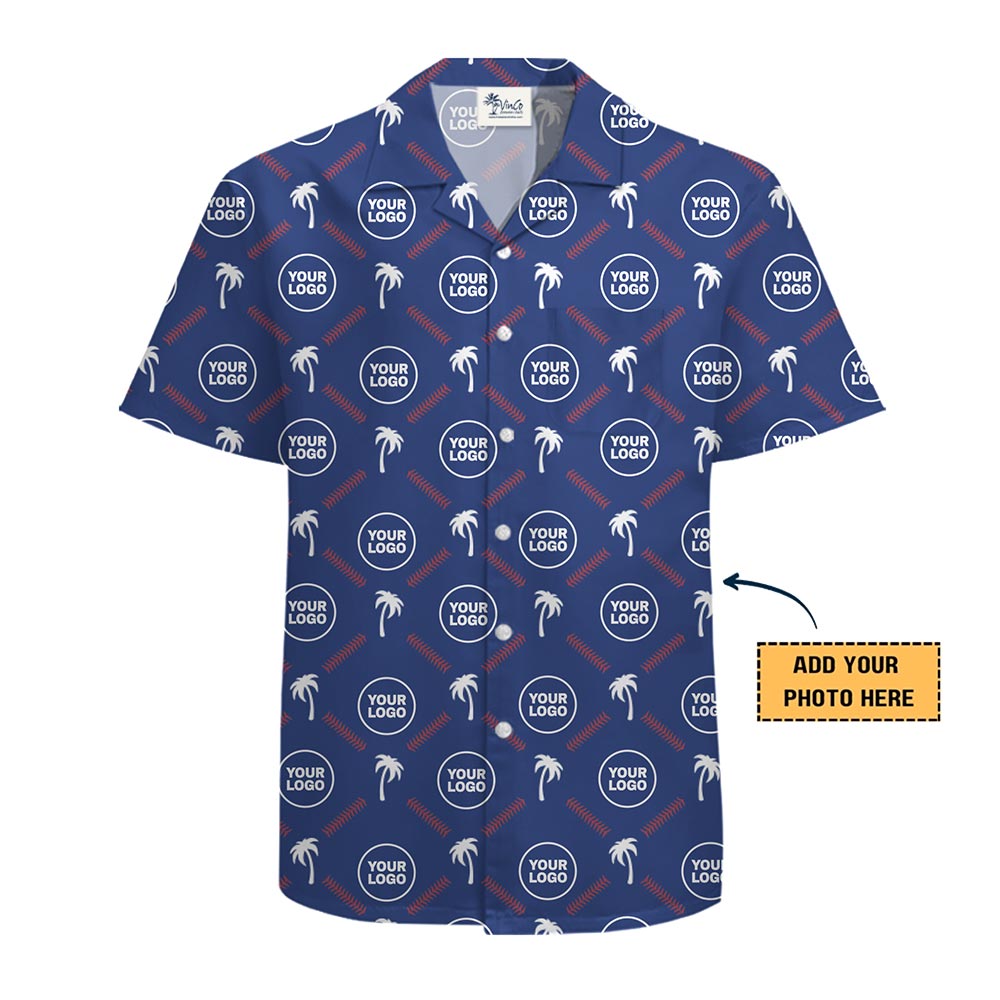 Custom Hawaiian Shirt With Palm Tree Stitch Pattern and Your Logo