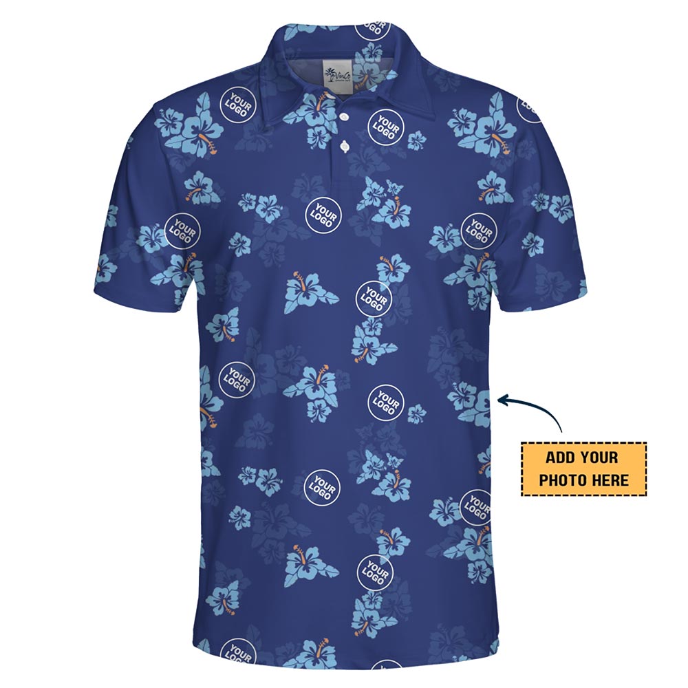 Custom Logo Polo Shirt with Hibiscus Flowers – Branded Tropical Style for Teams and Events