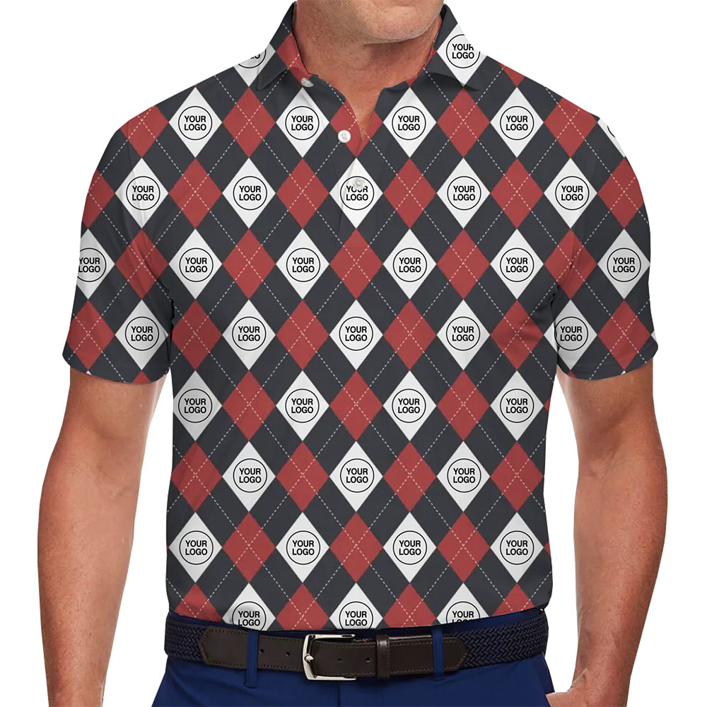 Checked Pattern Collared Polo Shirt With Custom Logo And Preview - variant image 1