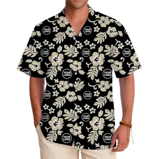 Custom Logo Hibiscus Pattern Hawaiian Shirt Live Preview