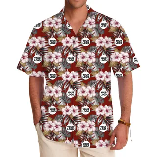 Custom Hawaiian Shirt with Island Hibiscus  and Company Logo [Live Preview]
