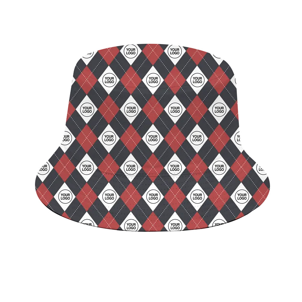 Unique Checker Pattern Bucket Hat With Custom Logo