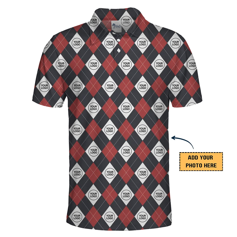 Checked Pattern Collared Polo Shirt With Custom Logo And Preview