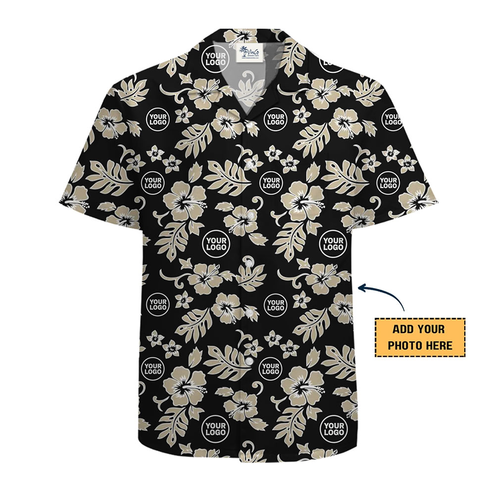 Custom Logo Hibiscus Pattern Hawaiian Shirt Live Preview