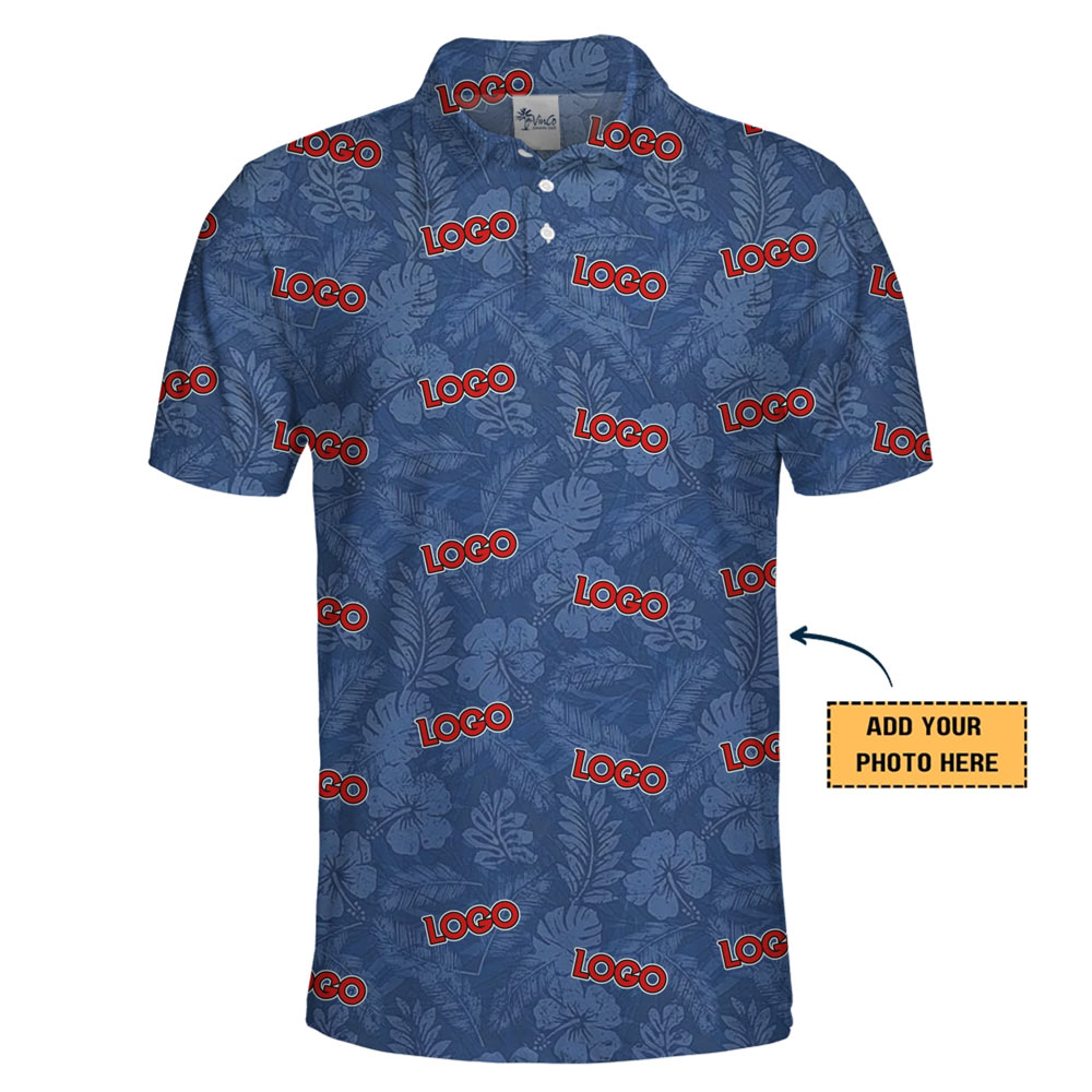 Floral Navy Polo Shirt With Custom Logo