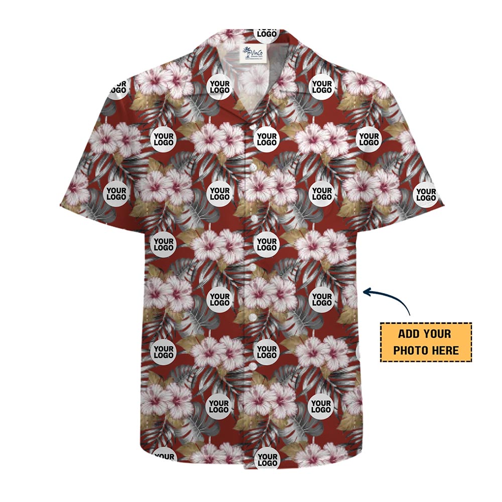 Custom Hawaiian Shirt with Island Hibiscus  and Company Logo [Live Preview]