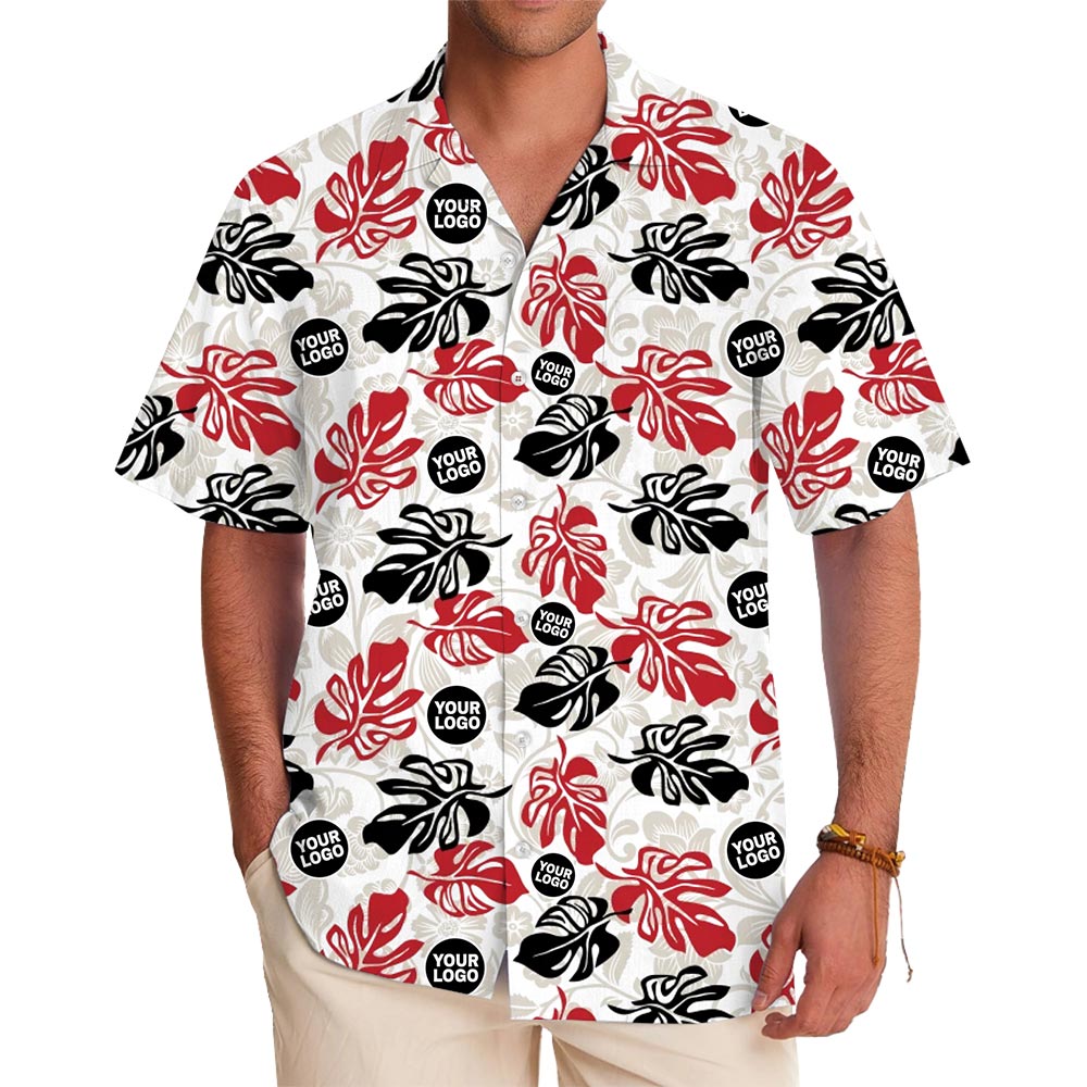 Custom Bold Monstera Hawaiian Shirt With Logo Live Preview - variant image 1