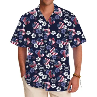 Patriotic Custom Hawaiian Shirt With Hibiscus Flowers And Live Preview