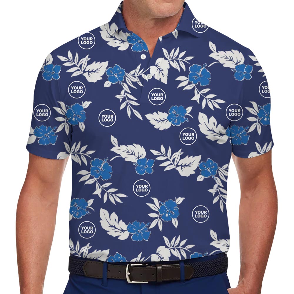 Custom Logo And Color Floral Collared Polo Shirt - variant image 1