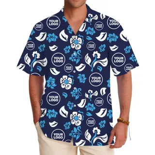 [Live Preview] Personalized Logo Floral Button Up With 1-2 Logos