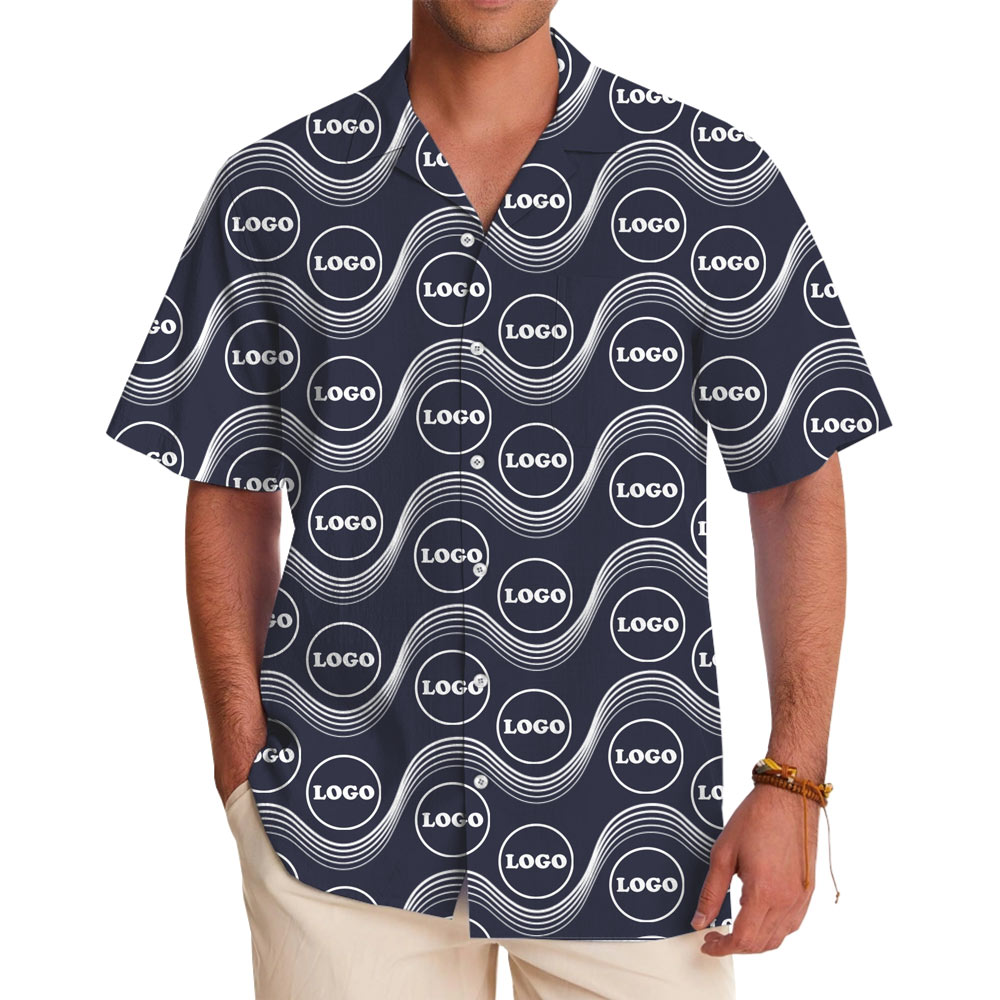 [Live Preview] Wave Grid Custom Logo Hawaiian Shirt - variant image 1