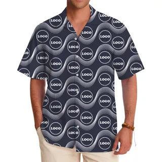 [Live Preview] Wave Grid Custom Logo Hawaiian Shirt